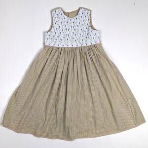 Beaux et Belles Dress Girls Sz 6 Green Plaid Smocked Floral Boutique Classic